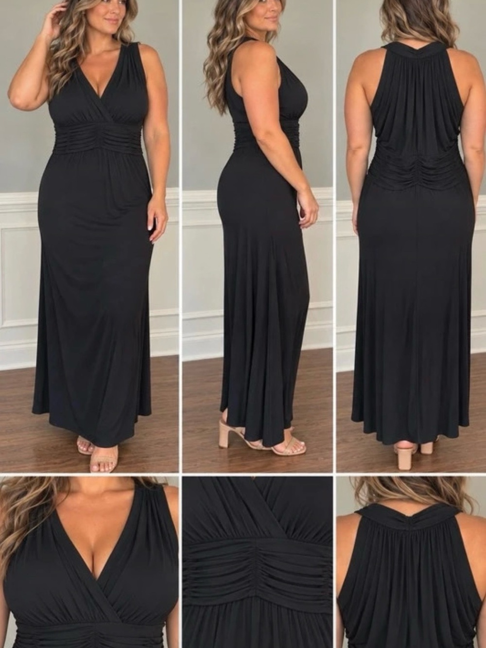 Evan Picone Black Sleeveless Maxi with Ruched Waist
